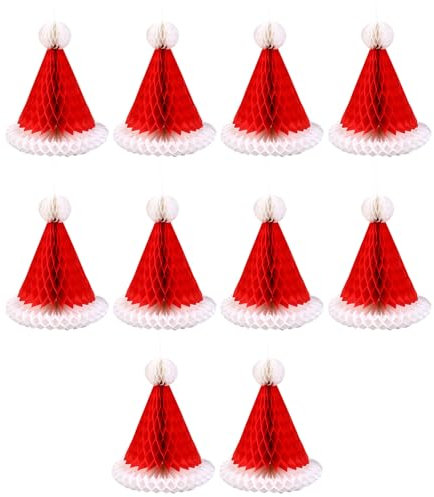 Eladcncmc 10 Stück Weihnachtsfeier-Dekoration, Weihnachtsmannmütze, Dekoration, Seidenpapier, hängende Ornamente für Zuhause und Büro