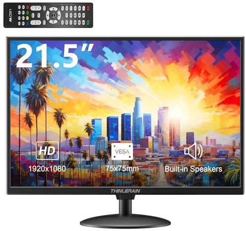 Thinlerain 21.5 Inch PC Monitor 1920x1080p LED Display Computer Monitor with VGA/HDMI/AV/BNC/USB, Build in Speaker, 5Ms Response Time, 60 Hz Refresh Rate, VESA Mountable