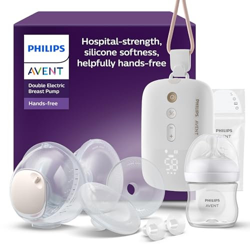 Philips Avent Hands-Free Double Electric Breast Pump, Hospital-Strength Motor, Mimics Baby's Drinking Rhythm, Pumps up to 85 Times per Minute, 2 Collection Cups, 4 Breast Shields, Model SCF547/11