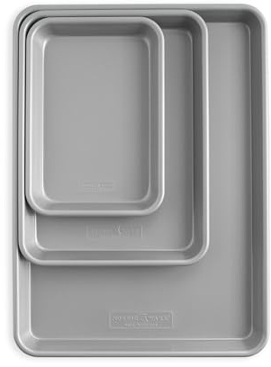 Nordic Ware Brilliant™ Colorful 3-Pc Baking Set, Nonstick made without PFAS or PTFE for safe cooking; Reinforced steel rim prevents warping; Includes Half Sheet, Quarter Sheet, and Eighth Sheet