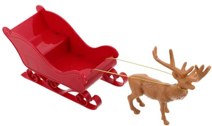 NUOBESTY Weihnachtliche Rentier-Schlitten Deko aus Kunststoff Detailreiche Tischfigur mit Realistischer Elch-skulptur Einfaches DIY Wohnzimmer Schlafzimmer und Festliche