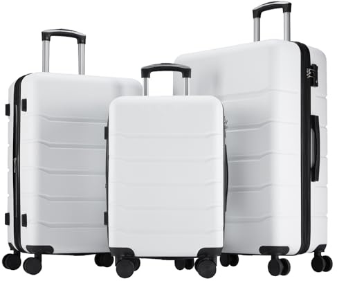 OLIXIS 3-Piece Suitcase Set, Hardside Luggages with Spinner Wheels, Lightweight ABS Hard Shell Travel Luggage, Expandable Carry-On Suitcase with TSA Approved Lock–White(20+24+28 Inch)