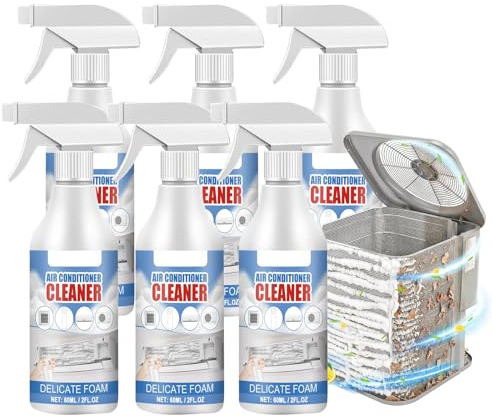 Spray schiumoso per la pulizia del condizionatore d'aria, penetra rapidamente, potente rimozione delle macchie, formula senza risciacquo, per evaporatori, filtri, pulitore per tubi CA (confezione da 6