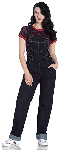 Hell Bunny Salopette Elly May Denim Jeans Anni 1940 1950 Vintage Retro Rockabilly - Blu Marino (XS)