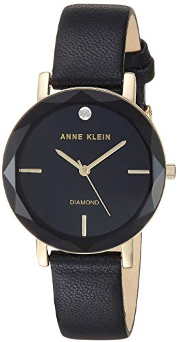 Anne Klein Women's Genuine Diamond Dial Leather Strap Watch