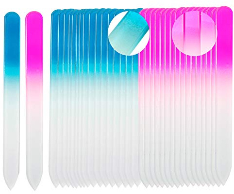 SIUSIO 40 Pack Professional Czech Crystal Glass Nail Files Double Sided Etched Surface Files Gradient Rainbow Color for Acrylic Nail Emery Boards & Buffer (Pink&Blue)