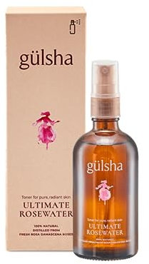 gülsha Ultimate Rose Water Spray 100 ml, agua de rosas 100% pura de damascena rosa, tónico facial hidratante, adecuado para todo tipo de piel, cuidado facial natural