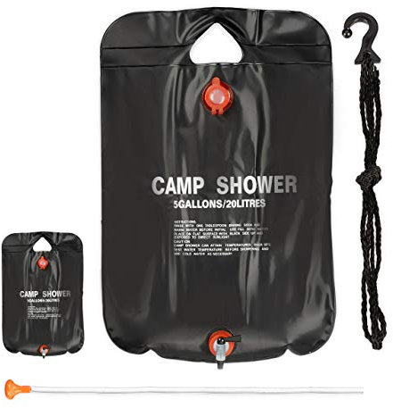 Relaxdays 2x Camping Shower 20 l, Solar Camping Shower, For Hanging, Foldable, With Hand Shower, Portable Outdoor Shower, Black