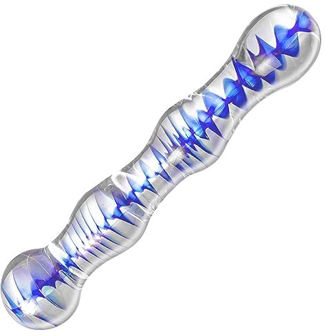 DUKESTON Dildo Anale Trasparente Blu Doppio Dildo di Vetro Anal Dildo Vetro Pene di Vetro Dildo di Cristallo (lunghezza 18 cm, diametro 36 mm)
