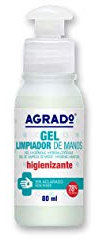 Gel Hidroalcohólico Limpiador de manos Higienizante 78% Alcohol Sin Aclarado 80 ml Formato ideal Bolso o Mochila AGRADO