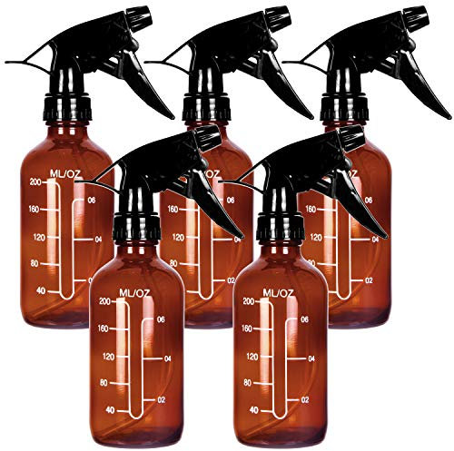 Youngever 5 Pack 250ML Empty Amber Glass Spray Bottles with Measurements, Spray Bottles for Hair and Cleaning Solutions (8 Ounce)