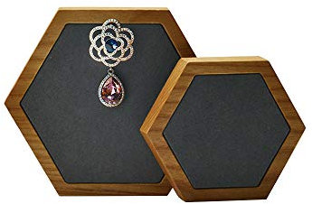 Oirlv 2-teiliges Set Sechseckige Holzschmuck Display Ständer Ring Ohrring Armband Uhrenständer Schmuckständer Professional Mall Counter Schmucktabletts (grau)