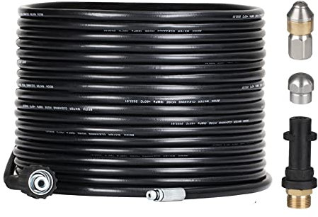 15M Tubo di Sonda Sturatubi per Idropulitrici Kärcher K2 K3 K4 K5 K6 K7, 180bar Kit Pulizia Tubi di Scarichi con 2 Ugelli G1/8 per Getto di Fogna, Accessorio per idropulitrici
