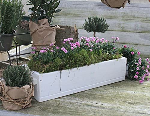 Blumenkasten Holz Weiß/Braun/geflammt/Holzgriffe/UNI/Balkonkasten, Terrasse, Holzkiste (HxBxT-14,5x50-90x19,5cm) (30cm, Weiß)