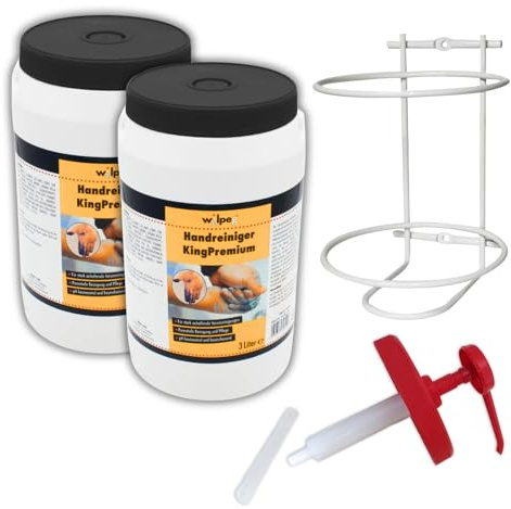 WILPEG Handwaschpaste KingPremium 2x 3L | Kraftvoller Handreiniger Set | Inklusive Dosierpumpe & Wandhalterung | Gegen Bitumen, Harz oder Lack | Sheabutter & Orangenöl pflegen die Haut