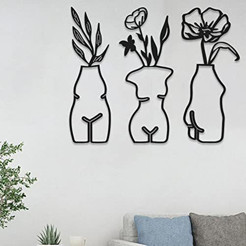3 Stück Metall Vase Blumen Wandkunst Eisen Wand Blumen Dekor Floral Wandskulptur für Küche Bad Wohnzimmer