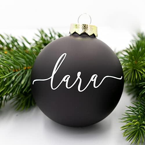TheSmartGuard Weihnachtskugel mit Namen | Ø 6cm - 8cm | Schwarz (Matt) | Glas Christbaumkugel | personalisierbar | Weihnachtsdeko