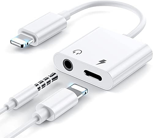 QGSIWEI Headphone Adapter for iPhone，2 in 1 L-ightning to 3.5mm Jack Dongle Headphone Accessories Aux Audio Compatible for iPhone 13/12/XS/7 8 Audio Earphone Adaptor Support All iOS System