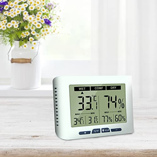 Syfunlv Thermomètre hygromètre professionnel, Intérieur LCD Numérique Hygromètre, Thermomètre Intérieur Extérieur, Hygromètre sans fil, avec Grand Ecran, pour Bureau Domicile Garage etc.