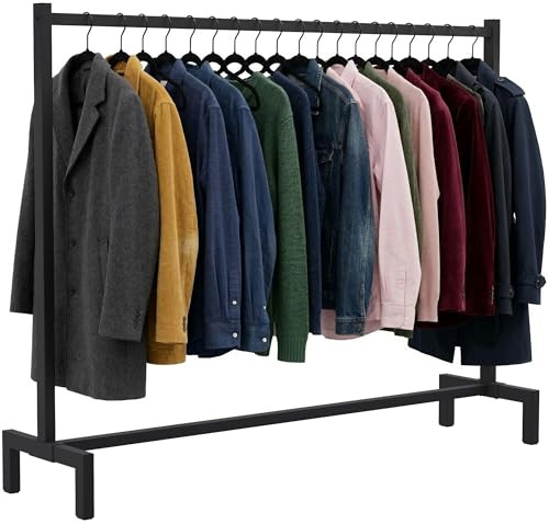 CLP Melva Garderobenständer Metall, Kleiderständer stabil im Industrial Look mit 1 Stange, robust für Flur oder Büro, Farbe:schwarz, Größe:150x38x120