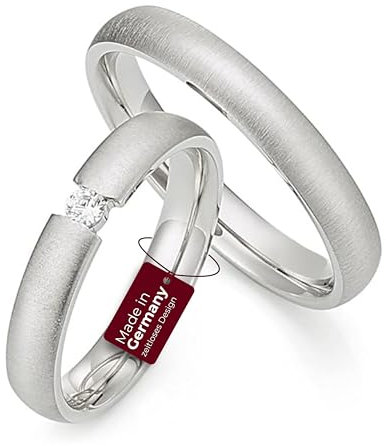 123traumringe Eheringe in 925 Silber I Partnerringe mit Etui & Gravur I Damenring mit 1 Zirkonia I Ringgröße 50-62 mm oder 50-74 mm I Verlobungsringe in 3,8 mm Breite & 1,8 mm Stärke I S83