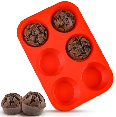 Teglia per muffin Jumbo, 8,9 cm, grande teglia per 6 tazze, in silicone per uso alimentare, antiaderente