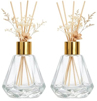 2PCS 60ml/2oz Empty Refillable Transparent Glass Diffuser Bottle Diffuser Jars Aromatherapy Storage Container Fragrance Accessories Use for DIY Replacement Reed Diffuser Sticks Decor