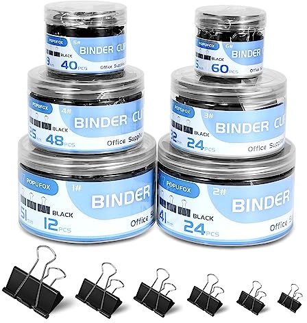 Binder Clips Assorted Sizes Including Extra Large Medium Small Mini and Micro, Office Supplies File Clamps Paper Clips, 6 Sizes in 6 Boxes, 208 PCS Metal Black Clamps for School