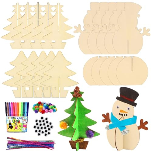 Weihnachtsbaum Bastelset, 10 Stück 3D Weihnachtsbaum Holz Weihnachtsdekoration, Weihnachtsdeko Basteln, Weihnachten Baum Holz zum Basteln, Weihnachtsbasteln Deko, DIY Weihnachten Tischdekoration