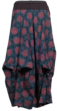 Vishes - Alternative Bekleidung - Langer Damen Ballon-Rock Pump-Rock Baumwolle Blüten-Muster schwarz-türkis 42