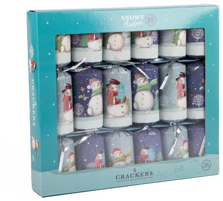 OnlineStreet - Snowman Christmas Crackers | Pack of 6 Crackers with Novelty Gifts | Decoration Pack Party Crackers, Xmas Gift (Snowy Silver Bows)
