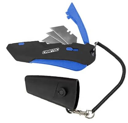 Craftec Retractable Utility Knife Box Cutter with Holster & Lanyard - The Ultimate Tool for Precise Cuts, 3 Blade Settings, Ergonomic Design, Left & Right Hand Friendly, Quick Blade Change CT5 (Blue)