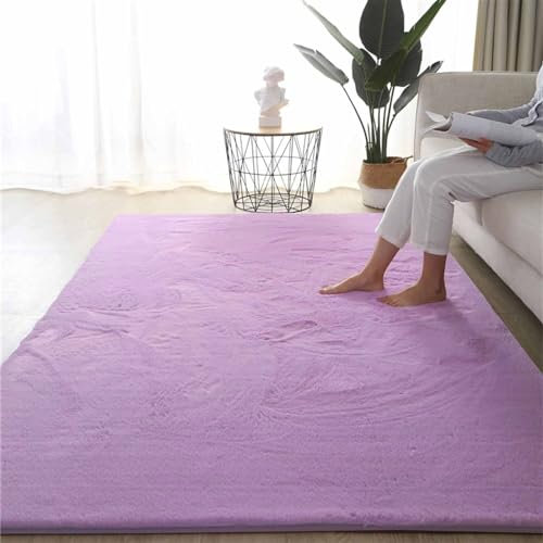 ZWPILY Hochflor Teppich, Einfarbig, Flauschiger Langflor Teppich, Shaggy Flokati, Rechteckig, Pflegeleicht, Wohnzimmerteppich - Fellteppich - Modern Kunstfell Carpet für Schlafzimmer,Lila,200x400 cm