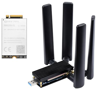 Waveshare 5G DONGLE Module, Quad Antennas, USB3.1 Port, Aluminum Alloy Heatsink, M.2 Key B Interface, with RM520N-GL 5G Module