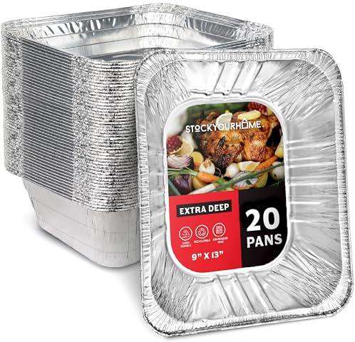 Stock Your Home (20 Pack) Deep Aluminum Pans 9x13, Heavy Duty 4” Deep Foil Pans Disposable Catering Trays, Baking Tins, Large Food Containers for Cooking, Heating, Storage, Serving, Holiday Meal Prep