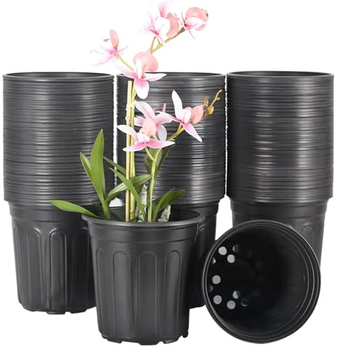 HECTOLIFE 100-Pack 1 Gallon Flexible Flower Plant Nursery Pots, Plastic Plant Pots with Drainage Holes,Garden Flower Pots for Succulents, Seedlings, Cuttings, Transplanting