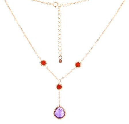 BEM Collier rosévergoldet aus 925 Silber mit Kirschbernsteinen und Amethyst