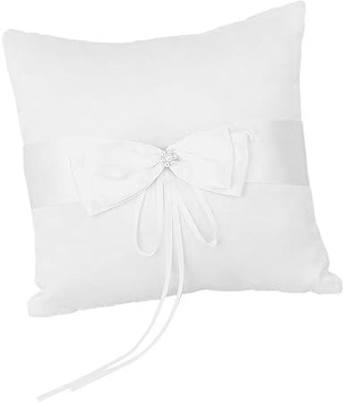 COLLBATH 20x20 cm Ringkissen Für Hochzeit Mit Satinschleife Blumen Und Kunstperlen Elfenbeinfarben Strapazierfähiger Satin