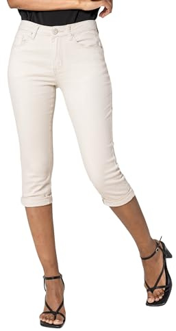Nina Carter P230 - Pantalones vaqueros capri ajustados de cintura alta para mujer, Skinny Fit, Jeans de verano, L delgado