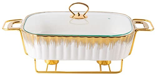 Aioneer Chafing Dish aus Keramik in voller Größe – rechteckige Buffetwärmer mit Glasdeckel. Perfektes Warmhaltetablett für Hochzeiten, Partys und Bankette (weiß 1,5 l)