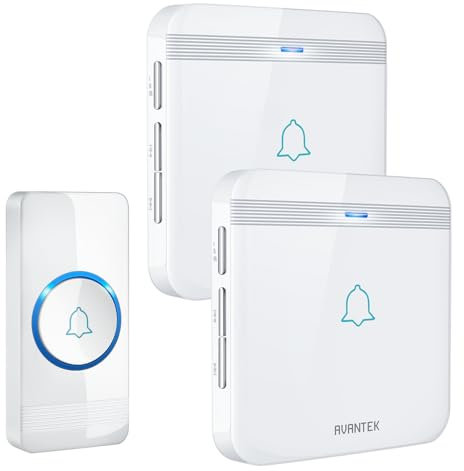 AVANTEK Timbre inalámbrico, botón de timbre, timbre de puerta impermeable IP55 con 2 receptores enchufables, flash LED, 5 niveles de volumen, 52 melodías, alcance de funcionamiento de 400 m, color