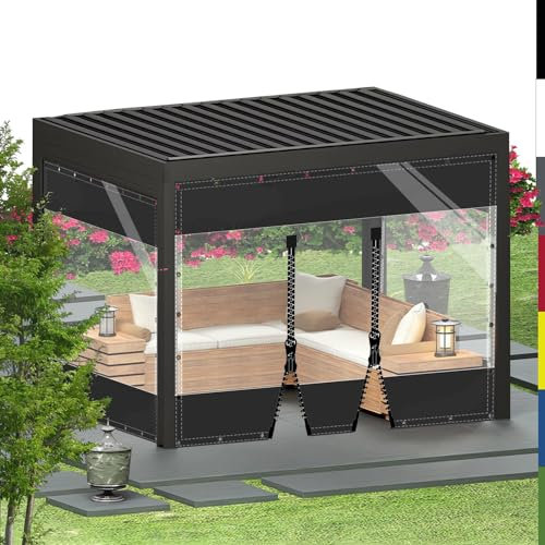 HQQMNY Transparent Plane mit ösen Abdeckplane Wasserfest 0.5mm Outdoorvorhänge mit Ösen Regenschutzplane Zeltplane aus 560g/m² PVC Kälteschutz (Schwarz + 2 Reißverschlüsse, H1,8mxL1,2m)
