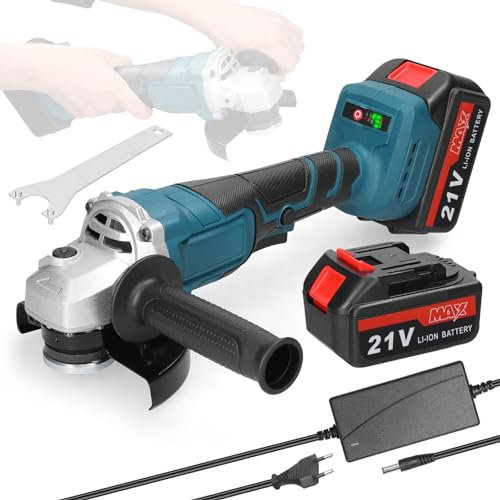 Weytoll Smerigliatrice angolare 125 mm, smerigliatrice angolare con motore brushless 21 V con 2 batterie per tagliare lucidare piastrelle di ceramica legno pietra acciaio