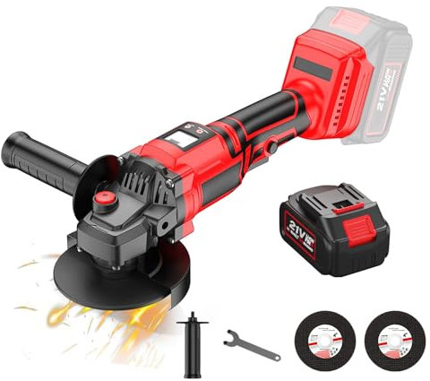 Akku Winkelschleifer 125 mm, Professional Winkelschleifer mit Digitalanzeige,3 Regelgeschwindigkeiten,13000r/min, Winkelschleifer mit akku und ladegerät,für Schleifen, Schneiden,Polieren (1*Batterie)