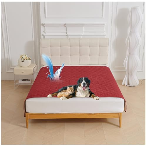 QSZTJJ wasserdichte Hundedecke Beidseitig verfügbar und Weich Hundematte schützt Bett und Sofa für großeund kleine Hunde, Schutz für Sofa & Bett& Auto (Rot,75x180cm)