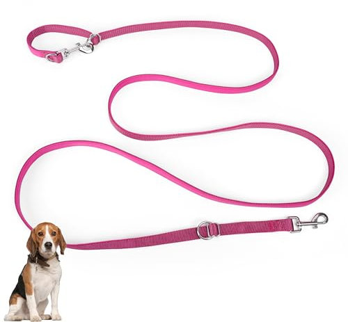 PETCOOZ Hundeleine 3 m Verstellbare Schleppleine, Verdickte Doppelleine Führleine für Hunde bis 30 kg für Kleine Mittelgroße Hunde, Freihandleinen Übungsleine aus Nylon mit 2 Karabiner, Purpurrot