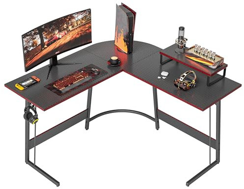 Cubiker Gaming Tisch 120x120x75cm, Schreibtisch mit Monitorständer, Eckschreibtisch, Gaming Schreibtisch L Form, Computertisch, Kohlefaser Schwarz