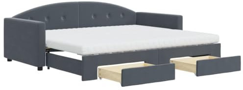 vidaXL Tagesbett, Ausziehbar Schlafsofa mit Schubladen Matratzen, Bettsofa Gästebett für Schlafzimmer Wohnzimmer, Sofa Bett Ausziehbett, Dunkelgrau 90x190 cm Samt
