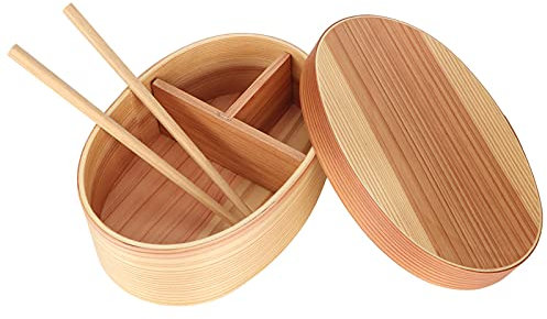Gsycle Boîte à lunch japonaise avec compartiments, 1layer Boîte à lunch Boîte à lunch en bois de sushi en bois Conteneur de nourriture avec des baguettes de 1 paire pour pique-niquer du