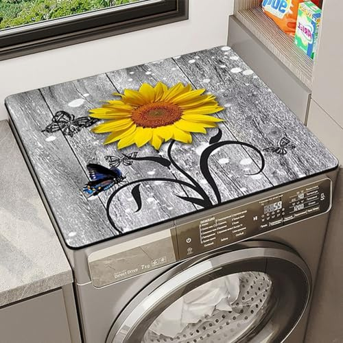 Funda Lavadora Estera Protectora 60x60cm, Cubre Lavadora Top Alfombrillas Antideslizantes, Funda Lavadora Carga Superior Protector Lavadora para Lavadora,Secadora,Frigorífico (Girasol amarillo)